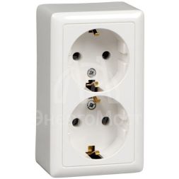 Розетка 2-м ОП Хит 16А 250В без защ. шторок с заземл. с изол. пластиной бел. SchE RA16-238I-B