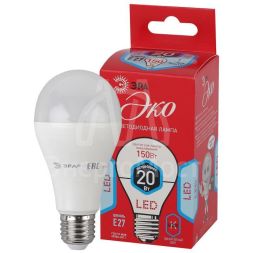Лампа светодиодная ECO A65-20W-840-E27 (диод груша 20Вт нейтр E27) (10/100/1200) ЭРА Б0031710