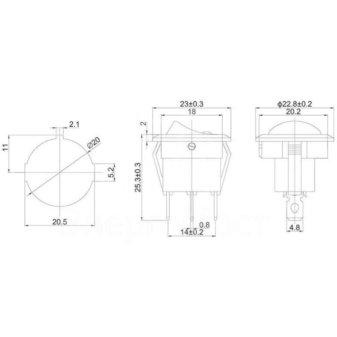 Выключатель клавишный круглый 12В 16А (3с) ON-OFF черн. с син. подсветкой (RWB-215 MIRS-101Е-8С/D) Rexant 36-2581