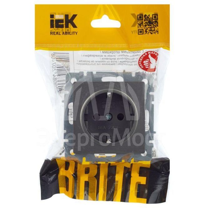 Розетка 1-м СП BRITE РС14-1-0-БрС 16А с заземл. защ. шторки сталь IEK BR-R14-16-K46
