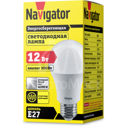 Лампа светодиодная 71 297 NLL-A60-12-230-4K-E27 (Standard) 12Вт грушевидная 4000К бел. E27 1000лм 176-264В Navigator 71297
