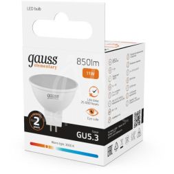 Лампа светодиодная Elementary 11Вт MR16 софит 3000К тепл. бел. GU5.3 850лм GAUSS 13511