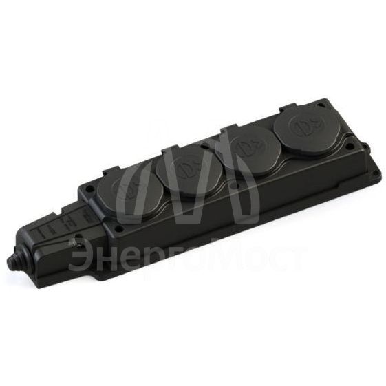 Колодка MultiSet 4х розетка 2К+З 16А/250В IP44 каучуковая черн. SE MST4104BK