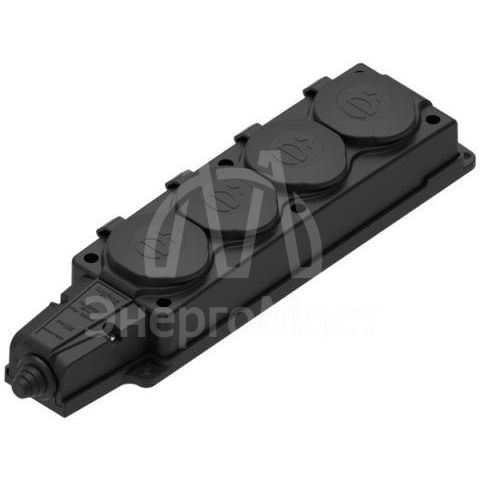 Колодка MultiSet 4х розетка 2К+З 16А/250В IP44 каучуковая черн. SE MST4104BK