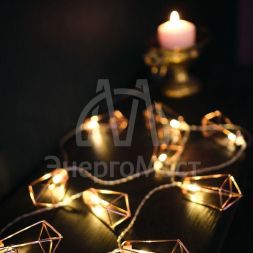 Гирлянда светодиодная &amp;quot;Кристаллы бронзовые&amp;quot; 1.5м 10LED тепл. бел. 0.1Вт IP20 провод ПВХ прозр. элементы питания 2хAA (не в компл.) Neon-Night 304-019