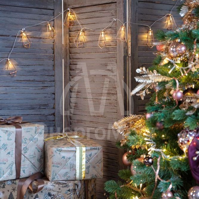 Гирлянда светодиодная &amp;quot;Кристаллы бронзовые&amp;quot; 1.5м 10LED тепл. бел. 0.1Вт IP20 провод ПВХ прозр. элементы питания 2хAA (не в компл.) Neon-Night 304-019