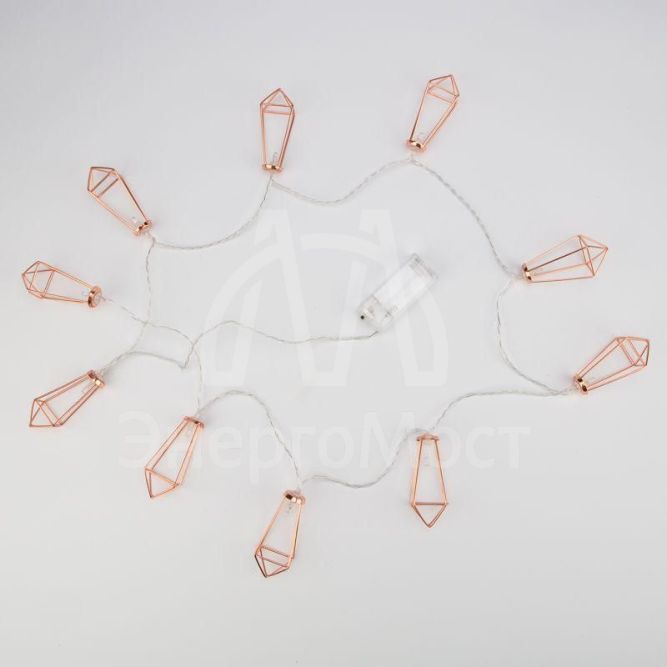 Гирлянда светодиодная &amp;quot;Кристаллы бронзовые&amp;quot; 1.5м 10LED тепл. бел. 0.1Вт IP20 провод ПВХ прозр. элементы питания 2хAA (не в компл.) Neon-Night 304-019