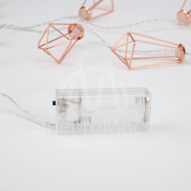 Гирлянда светодиодная &amp;quot;Кристаллы бронзовые&amp;quot; 1.5м 10LED тепл. бел. 0.1Вт IP20 провод ПВХ прозр. элементы питания 2хAA (не в компл.) Neon-Night 304-019