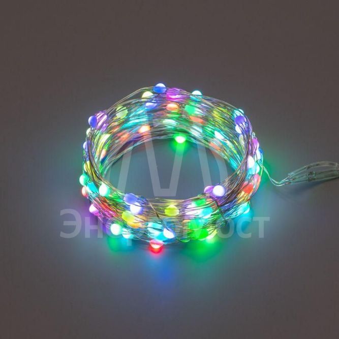 Гирлянда &amp;quot;Роса&amp;quot; 10м 100 LED RGB IP44 на батарейках 3хАА с пультом 8 режимов Neon-Night 303-259