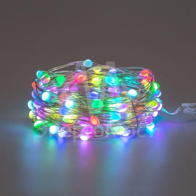 Гирлянда &amp;quot;Роса&amp;quot; 10м 100 LED RGB IP44 на батарейках 3хАА с пультом 8 режимов Neon-Night 303-259