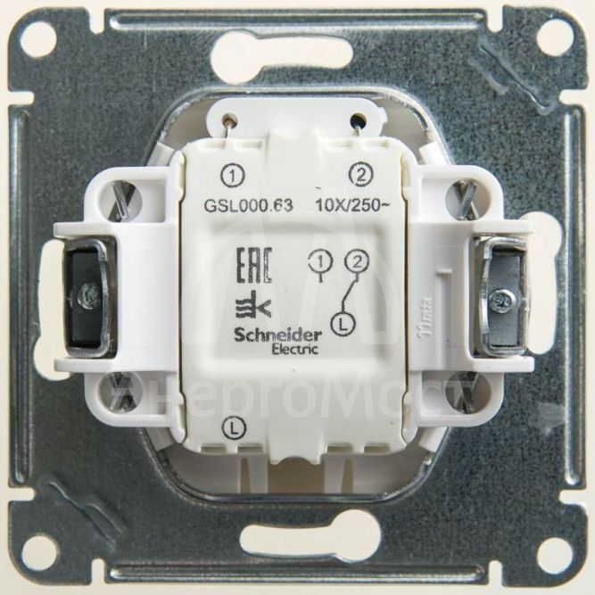 Механизм переключателя проходного 1-кл. СП Glossa 10А IP20 (сх. 6а) 10AX с подсветкой перламутр. SchE GSL000663