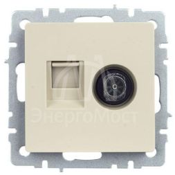 Розетка компьютерная + телевизионная 2-м Brite РТВ/РК12-БрКр RJ45 кат.5E + TV беж. IEK BR-AK20-1-K10