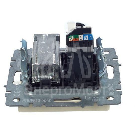 Розетка компьютерная + телевизионная 2-м Brite РТВ/РК12-БрКр RJ45 кат.5E + TV беж. IEK BR-AK20-1-K10