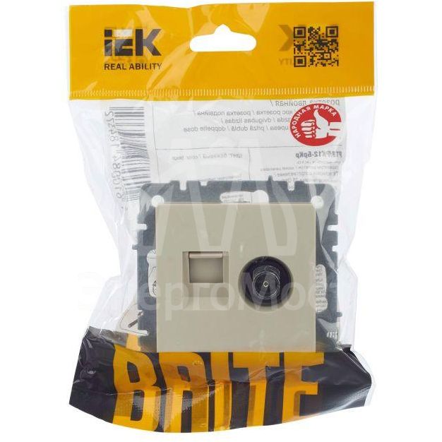 Розетка компьютерная + телевизионная 2-м Brite РТВ/РК12-БрКр RJ45 кат.5E + TV беж. IEK BR-AK20-1-K10