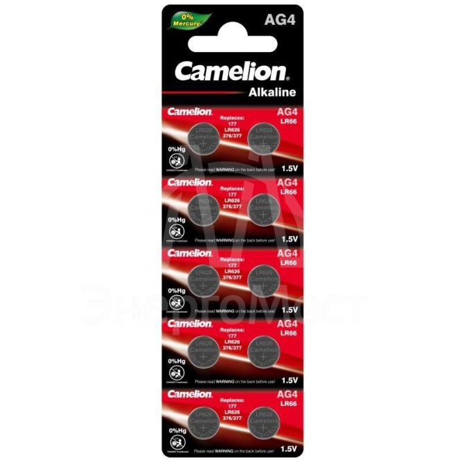 Элемент питания алкалиновый &amp;quot;таблетка&amp;quot; G 4 Mercury Free AG4-BP0%Hg 377A/LR626/177 BL-10 (блист.10шт) Camelion 12812