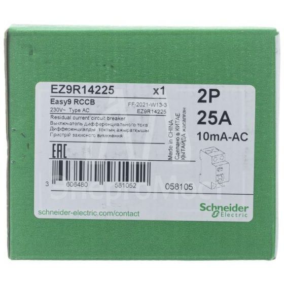 Выключатель дифференциального тока (УЗО) 2п 25А 10мА тип AC EASY9 SchE EZ9R14225