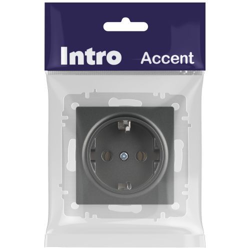 Розетка 1-м СП Accent 6-202-07 16А IP20 250В 2P+E Schuko графит Intro Б0063697