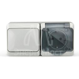 Блок ОП Nix (розетка 16А 250В с заземл. + 1-кл. выкл. 10А) IP54 сер. TOKOV ELECTRIC TKE-NX-V1RZ-C06T-IP54