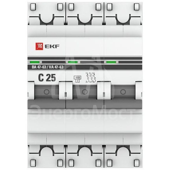 Выключатель автоматический модульный 3п C 25А 4.5кА ВА 47-63 PROxima EKF mcb4763-3-25C-pro