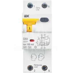 Выключатель автоматический дифференциального тока 2п (1P+N) C 50А 100мА тип A 6кА АВДТ-32 IEK MAD22-5-050-C-100