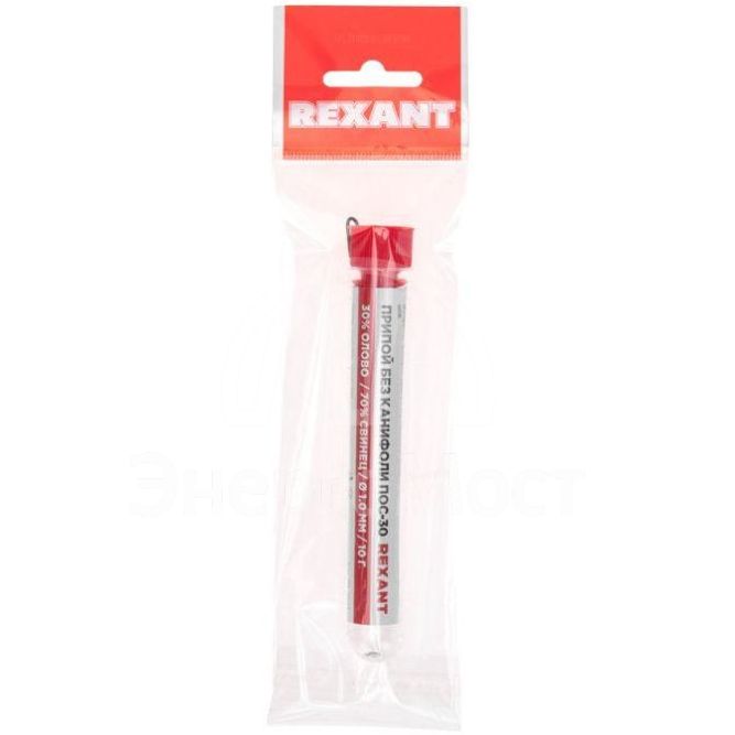 Припой без канифоли ПОС-30 10г d1.0мм (Sn30 Pb70) колба Rexant 09-3091