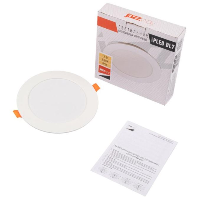 Светильник светодиодный PLED DL7 12Вт 3000К IP54 1020лм WH встраив. бел. Pro JazzWay 5069060