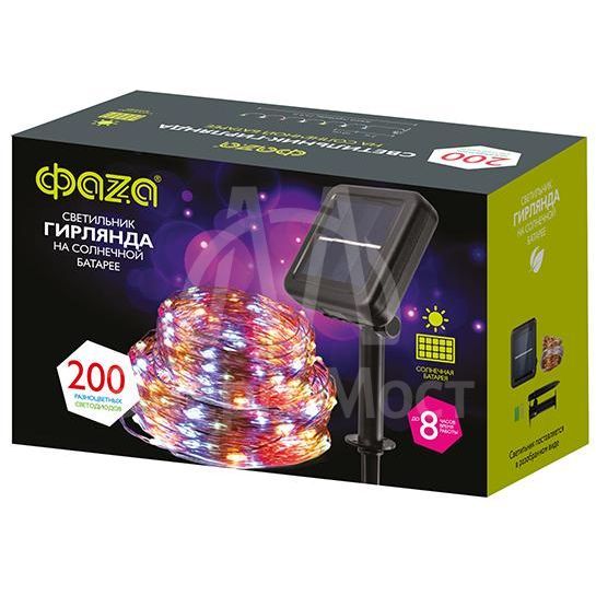 Светильник светодиодный SLR-G03-200M садовый на солнечной батареи с колышком нить мультицвет. 200LED ФАZА 5036406
