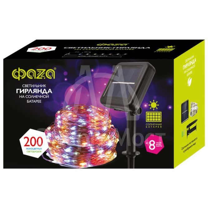 Светильник светодиодный SLR-G03-200M садовый на солнечной батареи с колышком нить мультицвет. 200LED ФАZА 5036406