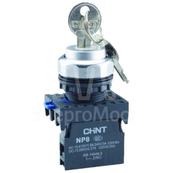 Переключатель с ключом NP8-10Y/21 2 полож. с фиксацией 1НО IP65 (R) CHINT 578130