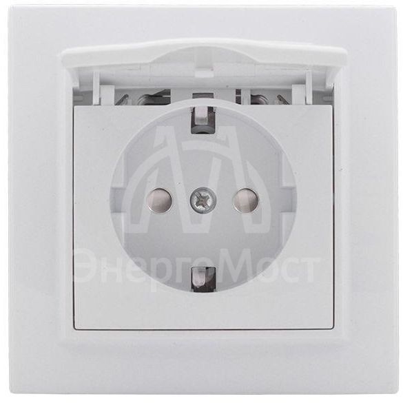 Розетка 1-м СП Минск 16А с защ. крышкой защ. шторки с заземл. бел. Basic EKF ERR16-029-100