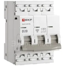 Выключатель автоматический 3п D 20А 6кА ВА 47-63N MA без теплового расцеп. PROxima EKF M63MA6320D
