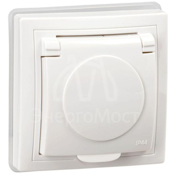 Розетка 1-м СП Кварта РСбш10-3-КБ-44 16А IP44 с заземл. защ. шторки с крышкой бел. GENERICA KV-R16-16-44-K01