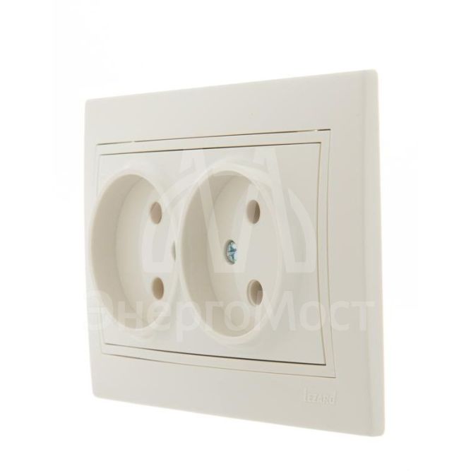 Розетка 2-м СП Мира 16А IP20 без заземл. керам. крем/крем. LEZARD 701-0303-128