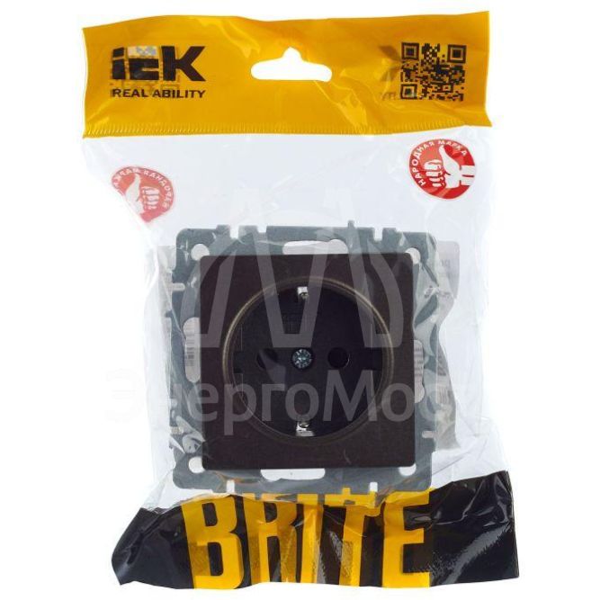Розетка 1-м СП BRITE РС14-1-0-БрТБ 16А с заземл. защ. шторки бронза IEK BR-R14-16-K45
