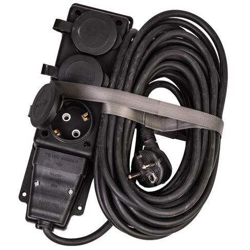 Удлинитель на каучуковой колодке 3х10м 16А IP44 250В 4кВт каучук КГ 3х2.5 черн. УХз16 Россия КОСМОС YKsm10m-3g(16A)KG-B