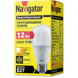 Лампа светодиодная 71 296 NLL-A60-12-230-2.7K-E27 (Standard) 12Вт грушевидная 2700К тепл. бел. E27 900лм 176-264В Navigator 71296