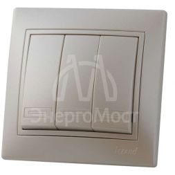 Выключатель 3-кл. СП Мира 10А со вставкой жемчуж./бел. перламутр LEZARD 701-3030-109
