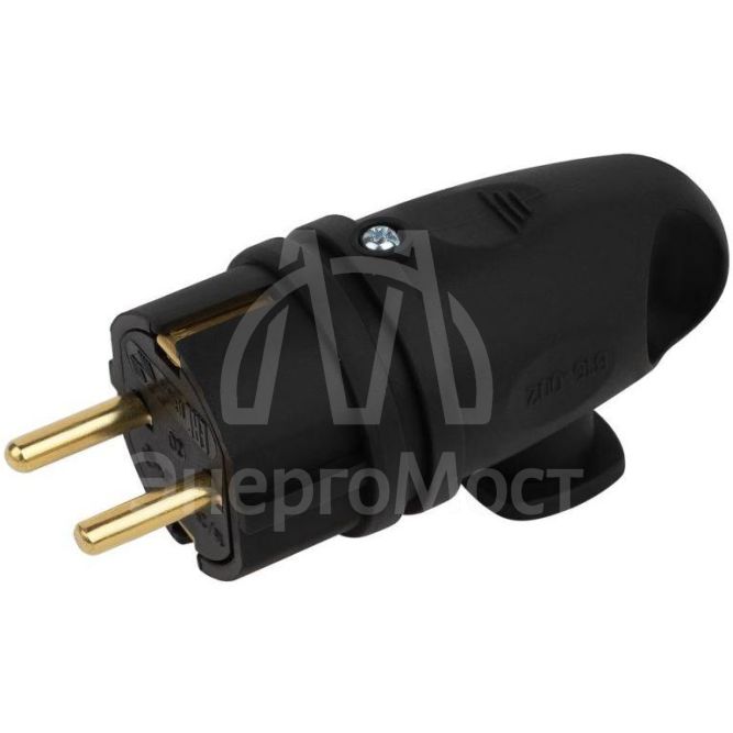 Вилка VX11-B-IP44 16А IP44 с кольцом угловая с заземл. каучук черн. ЭРА Б0055416