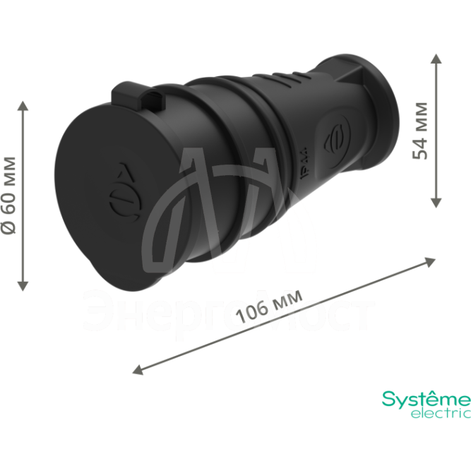 Розетка кабельная 2К+З MultiSet 16А/250В IP44 каучуковая черн. SE MST4002BK
