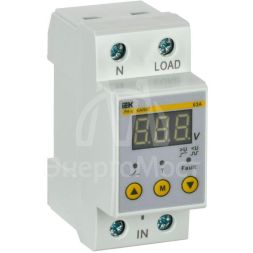 Реле напряжения РН-д 1ф 36мм 63А IEK IVR21-1-63