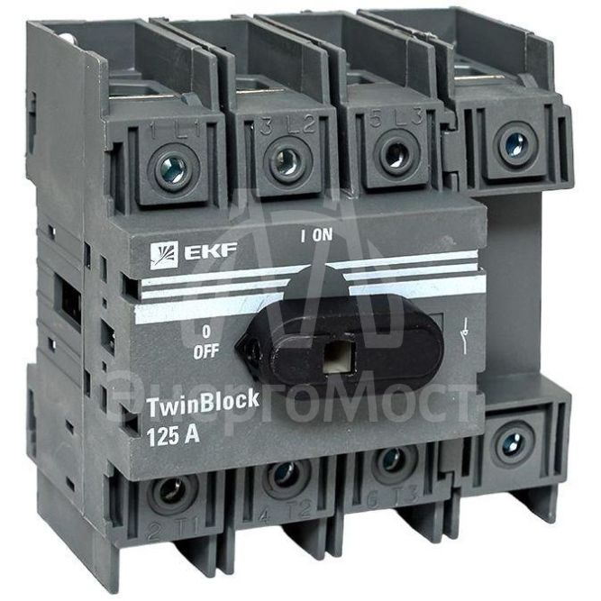 Рубильник 4п 125А с рукояткой управления для прямой установки TwinBlock EKF tb-125-4p-f