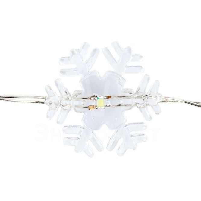 Гирлянда &amp;quot;Снежинки&amp;quot; 2м 20LED бел. прозр. провод 2Вт 4.5В IP67  (батарейки 2хCR2032 в компл.) NEON-NIGHT 303-010