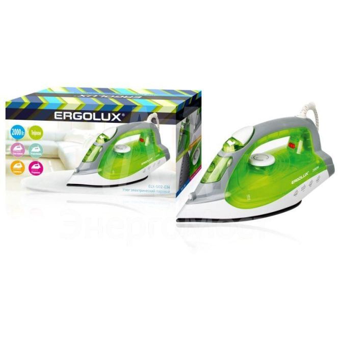Утюг паровой ELX-SI02-C34 электр. 2000Вт 220-240В тефлон салатов. Ergolux 13127