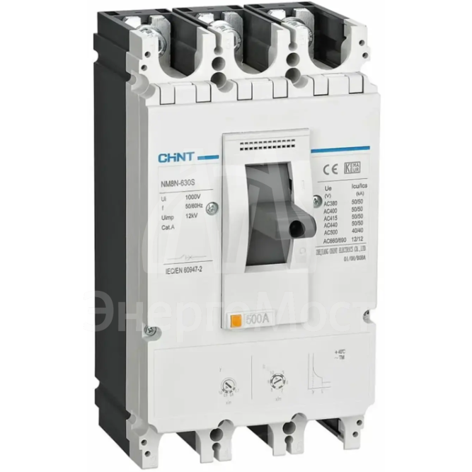 Выключатель автоматический 3п 500А 50кА NM8N-630S TM с рег. термомагн. расцеп. (R) CHINT 269252
