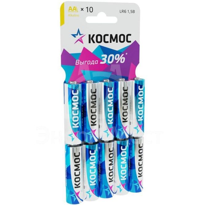 Элемент питания алкалиновый LR6 10хBL КОСМОС KOCLR610BL