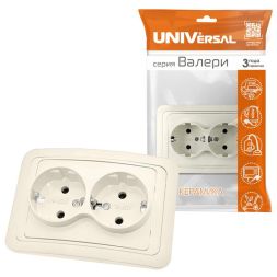 Розетка 2-м СП Валери 16А с заземл. сл. кость UNIVersal Б-В0128
