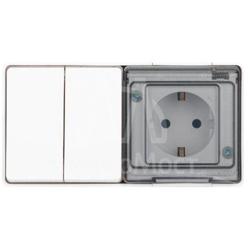 Блок розетка с выключателем Эксперт 11-7502-01 двойн. IP55 16A(10AX)-250В ОУ белый Эра Б0063270