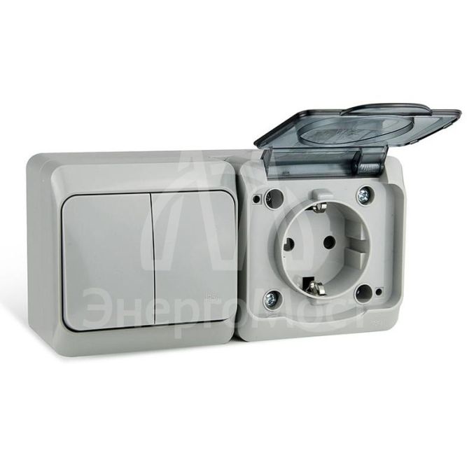 Блок ОП Nix (розетка 16А 250В с заземл. + 2-кл. выкл. 10А) IP54 сер. TOKOV ELECTRIC TKE-NX-V2RZ-C06T-IP54