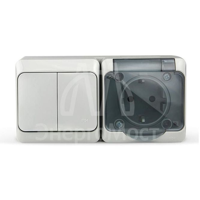 Блок ОП Nix (розетка 16А 250В с заземл. + 2-кл. выкл. 10А) IP54 сер. TOKOV ELECTRIC TKE-NX-V2RZ-C06T-IP54