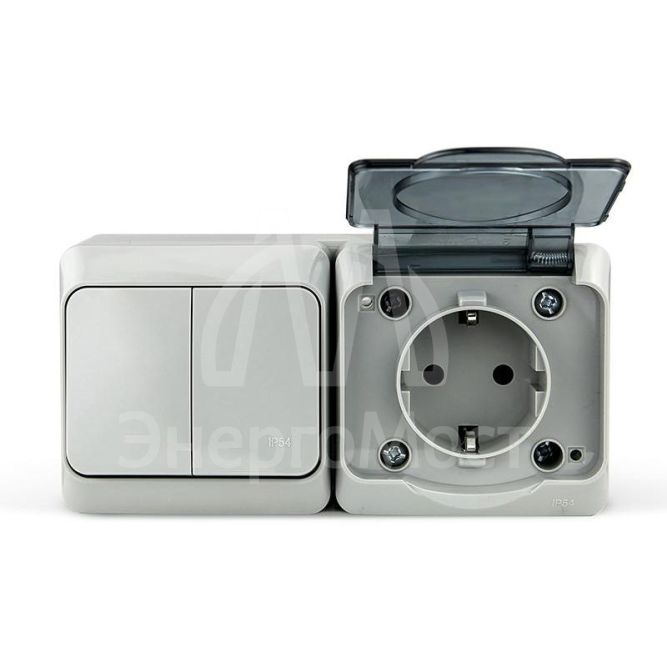 Блок ОП Nix (розетка 16А 250В с заземл. + 2-кл. выкл. 10А) IP54 сер. TOKOV ELECTRIC TKE-NX-V2RZ-C06T-IP54